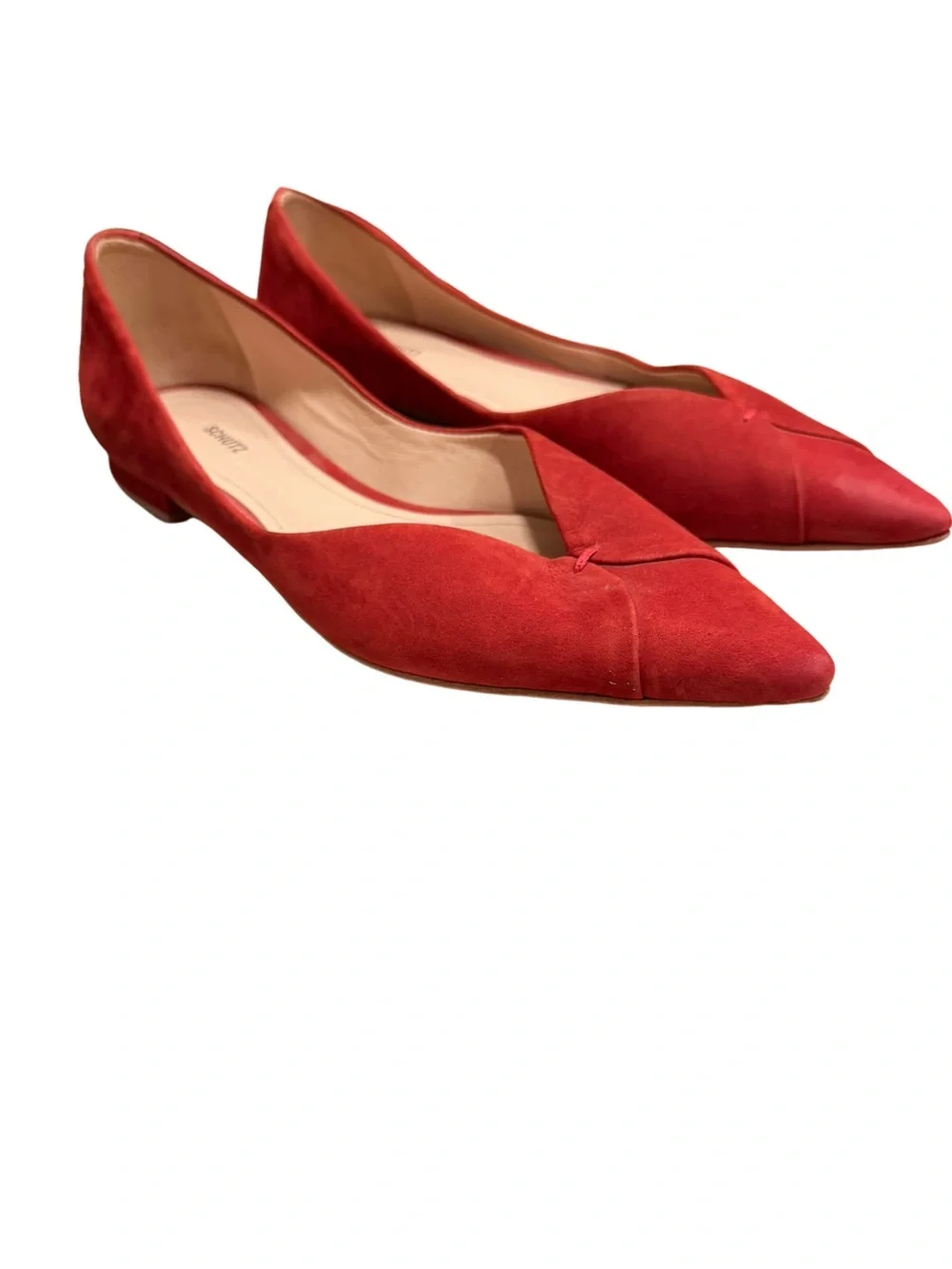 SCHUTZ Red Suede Pointed Toe D'Orsay Flats Size 7 Leather